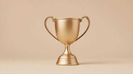 Golden trophy cup with handles on beige background