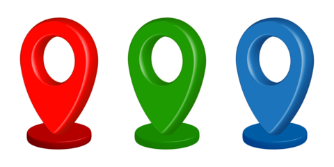 Location icon 3d. Map symbol in red, green and blue color. Transparent png