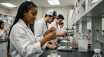 Conducting chemistry experiments in a laboratory university campus educational setting indoor environment science exploration