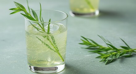 Refreshing herbal beverage in glass