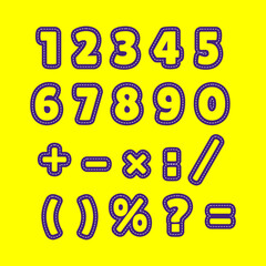 Creative outlined number match design with purple stroke and yellow background