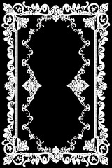 playing card / tarot card reverse side art, card back pattern or wedding stationery / card design - white doily lace swirls on black background