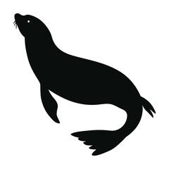 Silhouette of a seal isolated on white background, a marine mammal known for its flippers and playful behavior in the ocean © Sharmin