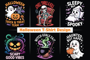 Obraz premium Halloween T-Shirt Bundle | Spooky Typography, Scary Graphic Art, Pumpkin Ghost Witch Clipart, Creepy Cute Vector Illustrations for Horror Party, Costume & Holiday Design