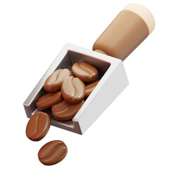 Brown Coffee Beans in Metal Scoop on Transparent Background