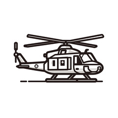 Naklejka premium Helicopter Line Art: Military and Emergency Air Transport Vector Illustration Featuring Rotorcraft with Medical and Rescue Capabilities for Air Ambulance and Military Operations