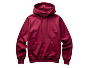 Flat-Lay Maroon Hoodie with Kangaroo Pocket and Hood, Apparel Template, Isolated on Transparent Background PNG