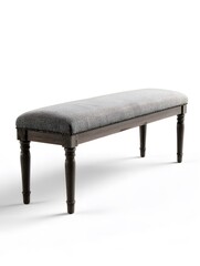 Upholstered Bench Gray Fabric Wood Legs on White Background