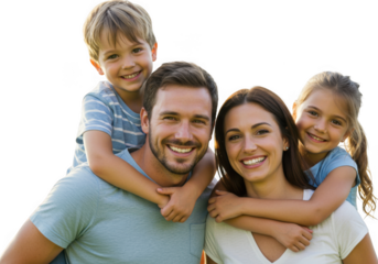 Happy family enjoying time together outdoors smiling parents and children bonding moments captured transparent background
