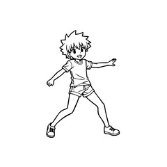 Black and white hot anime character line art illustration, stylish minimal outline drawing in clean style
