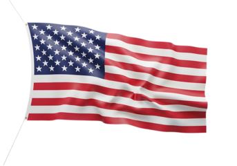 Waving american flag isolated on transparent background in a studio shot