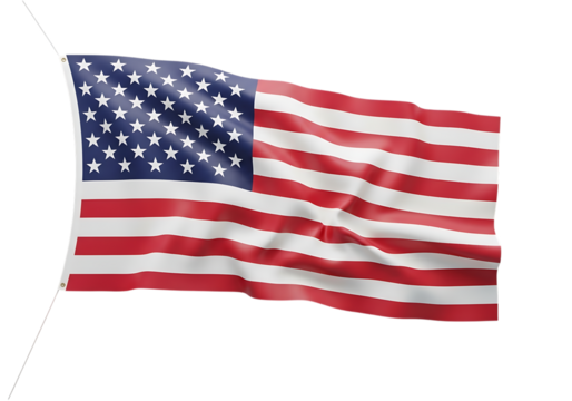 Waving american flag isolated on transparent background in a studio shot