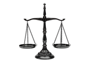 Antique balance scale isolated on transparent background for justice concept