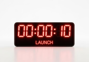 Digital countdown timer displaying ten seconds until launch event start transparent background