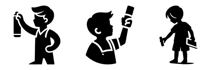 Modern Minimalist Boy Holding Eraser Icon, Flat Silhouette of a Half Body Child Vector for Learning Illustration Design