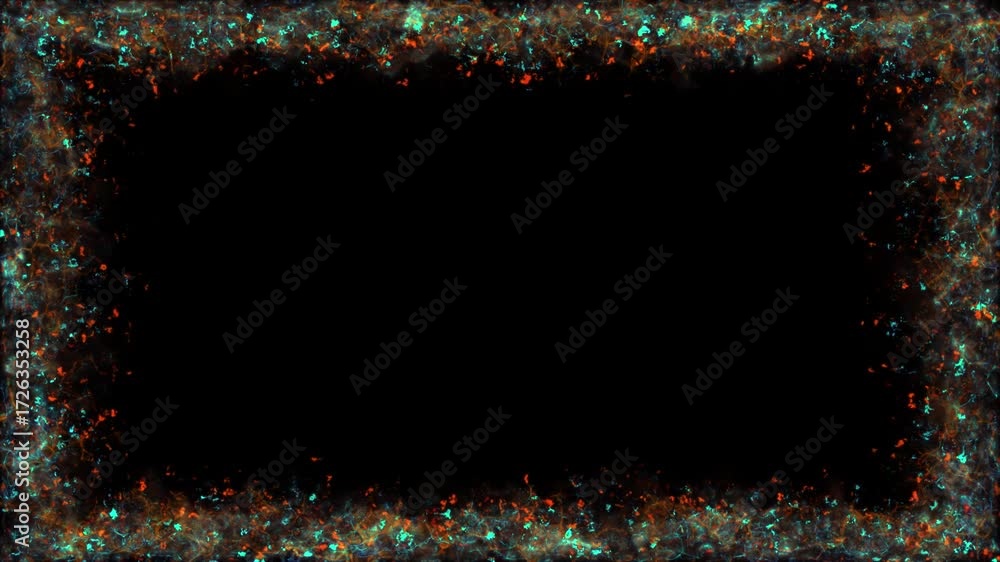 Wall mural hell red and green frame flame and misty ember double color particles, border alpha channel loop bac