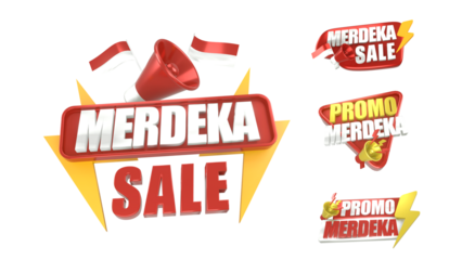 3D package style transparent merdeka sale logo or icon with Promotional sale 17th august design on independent day red background