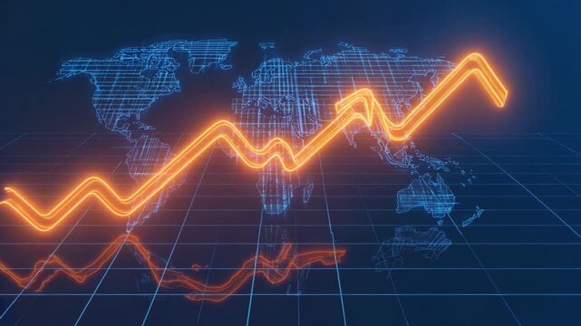 Global market trends show a dynamic financial forecast with rising and falling investment opportunities, ideal for visualizing economic data and business analytics across the world - Powered by Adobe