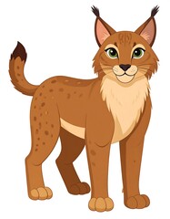 Fototapeta premium A cheerful lynx, brown with spots, stands against a white background
