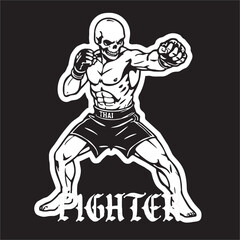 Fototapeta premium a vector illustration of Skull Head with fighting style thai boxing muangthai