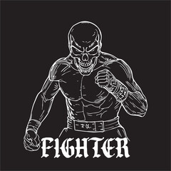 a vector illustration of Skull Head with fighting style thai boxing muangthai