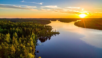 Scenic sunset over a lake