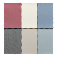 Fototapeta premium Various pastel-colored fabric samples arranged in a grid on a transparent background isolate