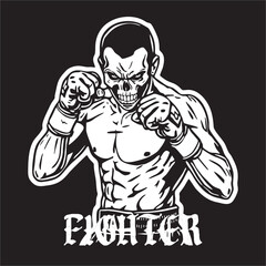 a vector illustration of Skull Head with fighting style thai boxing muangthai