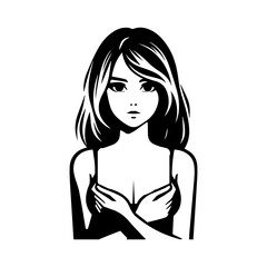 Modern Minimalist Girl in Fashion Icon, Flat Silhouette of a Half Body Child with Stylish Outfit Vector for Kids Illustration Design