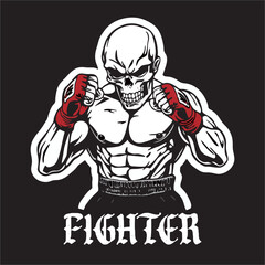 a vector illustration of Skull Head with fighting style thai boxing muangthai
