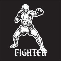 a vector illustration of Skull Head with fighting style thai boxing muangthai