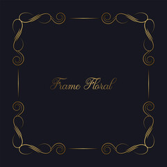 Golden Elegant Floral Decorative Frame Border Isolated on Dark Background