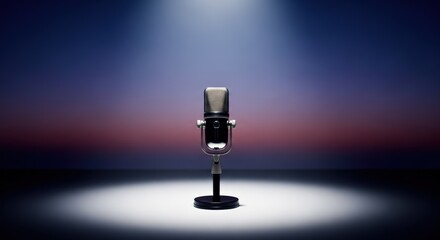 Retro Microphone on Stage Illuminated by a Spotlight