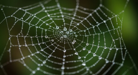 Naklejka premium Captivating spider web with dew drops forest environment nature intricate details