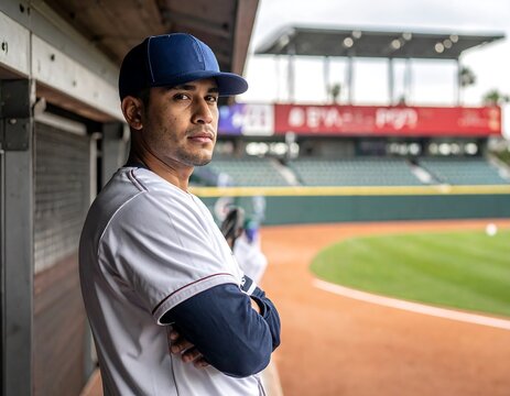 Baseball player in dugout - Powered by Adobe