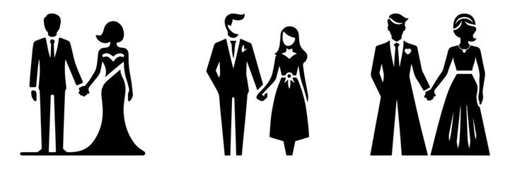 Modern Minimalist Woman Holding Hands with Husband Icon, Flat Silhouette of Couple Walking Together Vector for Lifestyle Illustration Design