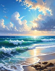 Scenic sunset over ocean waves (1)