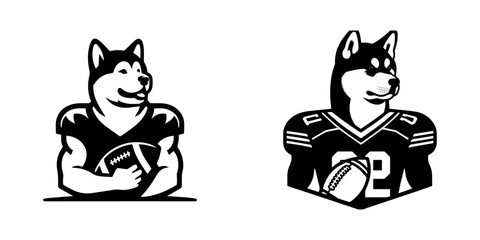 Modern Minimalist Akita Dog Football Player Icon, Flat Silhouette of a Sports Pet Vector for Athletic Illustration Design