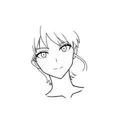 Black and white hot anime character line art illustration, stylish minimal outline drawing in clean style