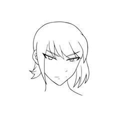 Black and white hot anime character line art illustration, stylish minimal outline drawing in clean style