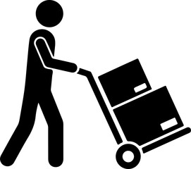 silhouette of a man pushing a cart