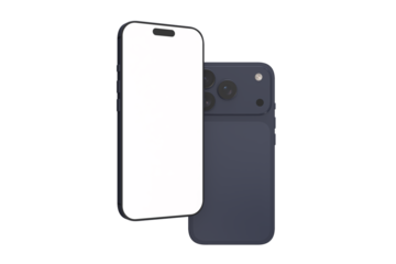 Realistic Smartphone 17 with blank screen mockup in navy blue color, isolated. Perfect for presenting mobile apps, UI UX concepts, Ads, branding, digital product displays, website, gadget device