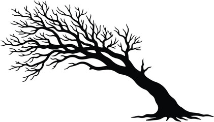 Vector Silhouette of a bent tree in black and white Illustrator
