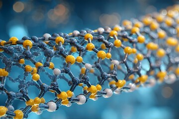 A blue-lit, 3D-rendered carbon nanotube structure.