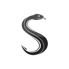 Snake Coiling Upright with Tongue Out in Dark Gray Tone