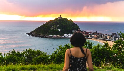 Scenic sunset view of coastal hilltop