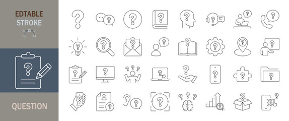 Question icon set. Editable line icons. Vector illustration.