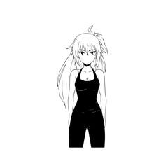 Black and white hot anime character line art illustration, stylish minimal outline drawing in clean style