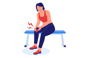Fototapeta premium Illustration of Sports Injuries and Leg Pain. Female Athlete Suffering from an Injury on a Bench