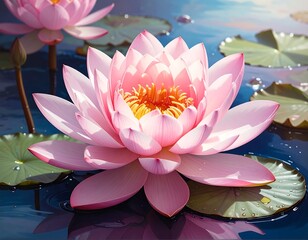 Beautiful pink lotus flower in a pond